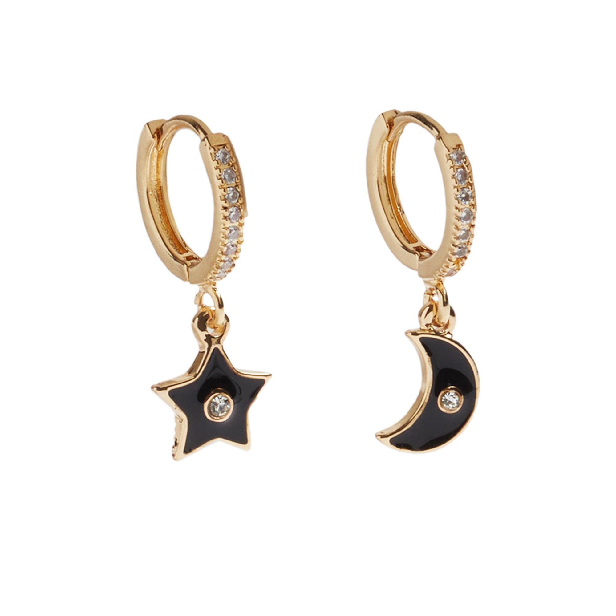 Pendientes De Aro Cortos Luna Y Estrella